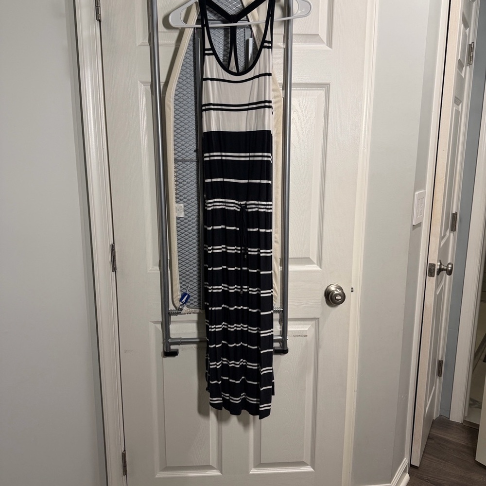 Athleta Black and White Striped Midi Dress